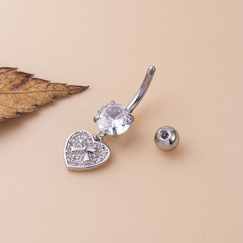 New style belly nail European and American belly piercing navel ornament micro-inlaid zircon butterfly love flower pendant stainless steel belly button nail