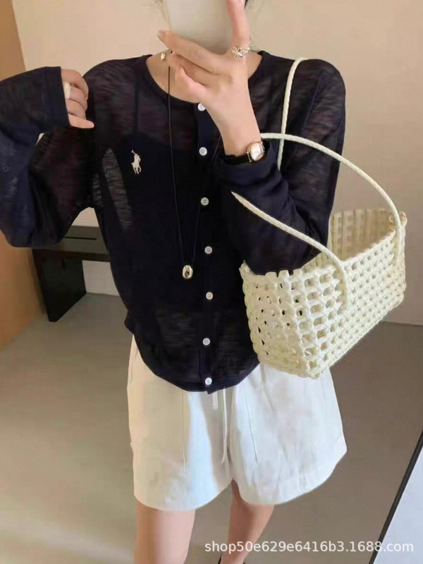 欧洲站圆领基础纯色刺绣薄款长袖针织开衫女2025早秋新款洋气上衣|undefined