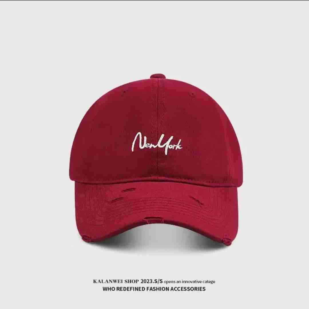 오블리크 스몰 NY 야구 모자 버건디
