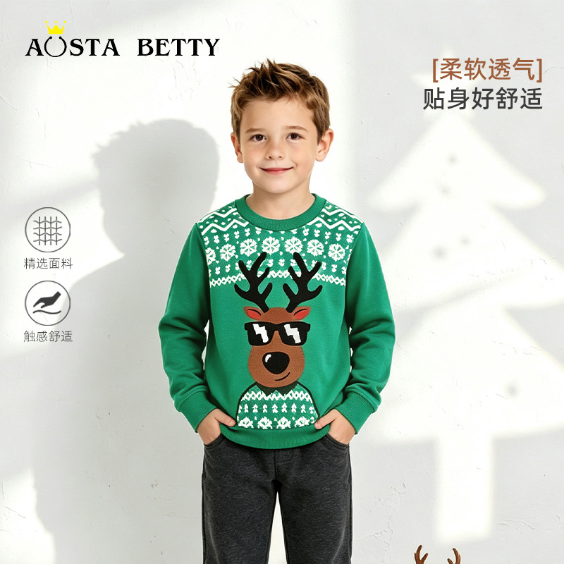 Suéter de niño de Navidad de estilo europeo y americano otoño nuevo suéter de manga larga para niños suéter estampado de moda para niños sudadera