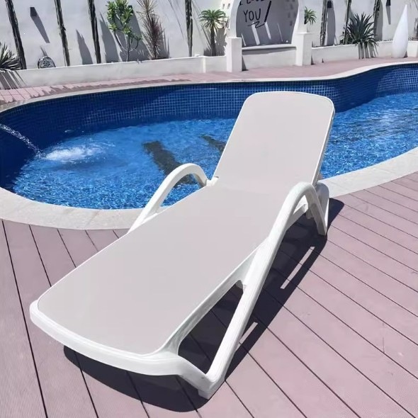 Silla de playa al aire libre de plástico de aluminio de madera maciza mesa de té piscina ajustable silla plegable cama de spa image 4