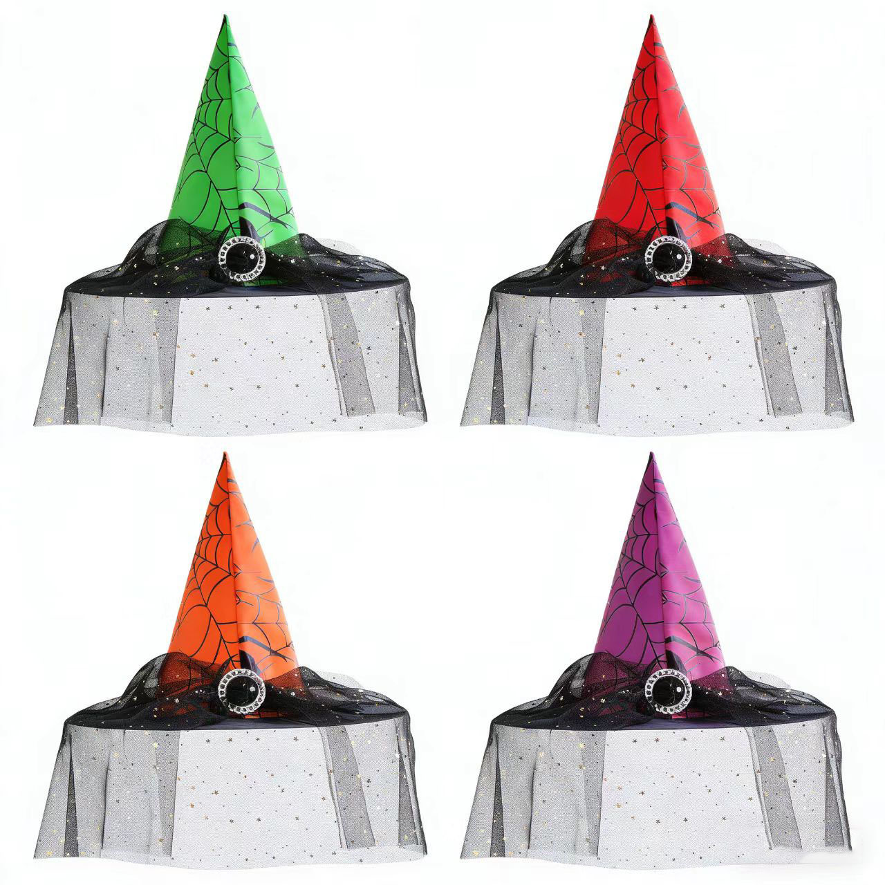 Sombrero de bruja de Halloween negro oxford brace mesh hilo botón de plata sombrero de bruja cosplay sombrero de bruja tocado