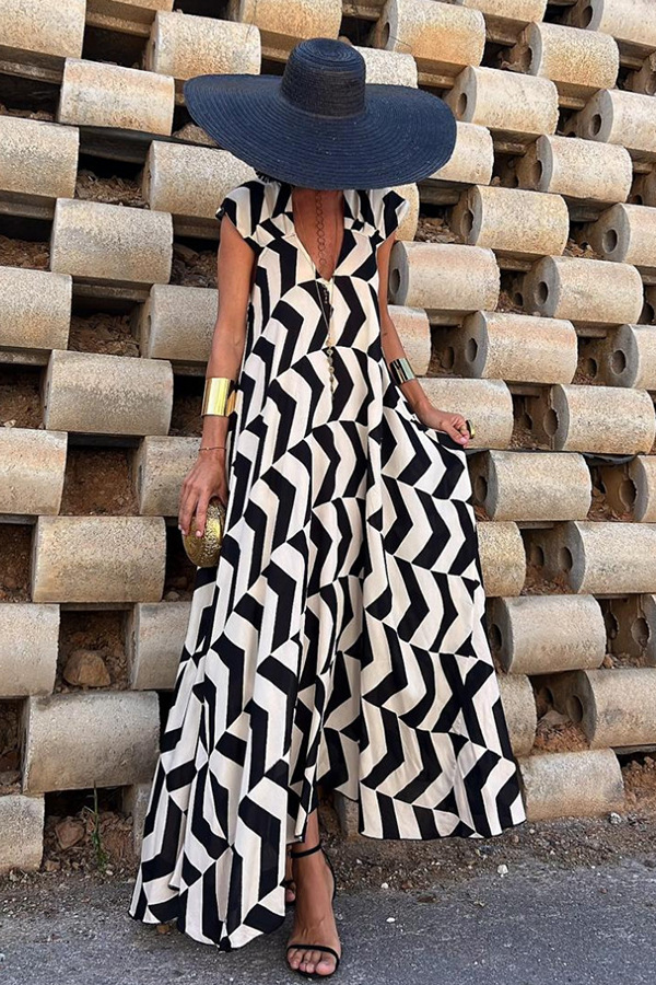 Women's Swing Dress Simple Style V Neck Backless Short Sleeve Geometric Color Block Maxi Long Dress Holiday Daily display picture 10