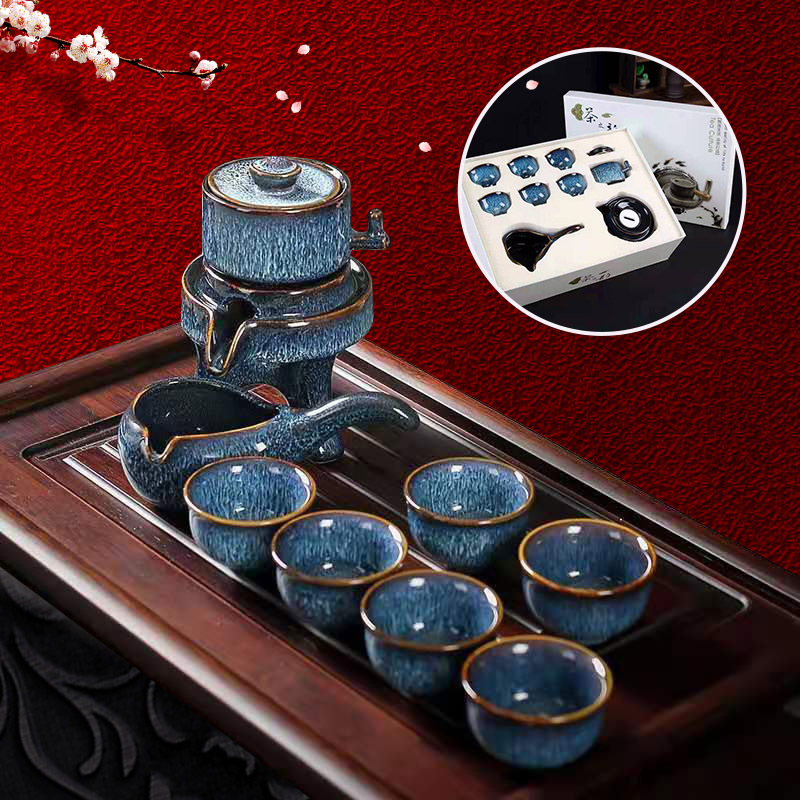 新品窯變拉絲半全自動功夫茶具套裝創意石磨防燙懶人泡茶器可印刷