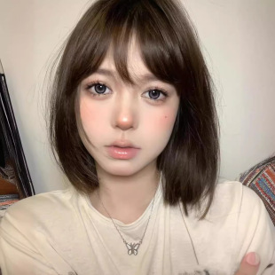 Cheng Ming Wig Women's Cold Brown Cyber Popular Sweet Age-Reducing Air Liu Haibo Wavehead 2024 New Natural Full Headgear