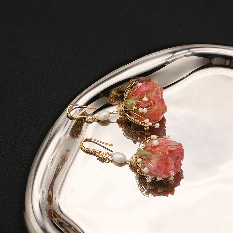 Retro Flower Bow Knot Pearl Drop Earrings 1 Pair