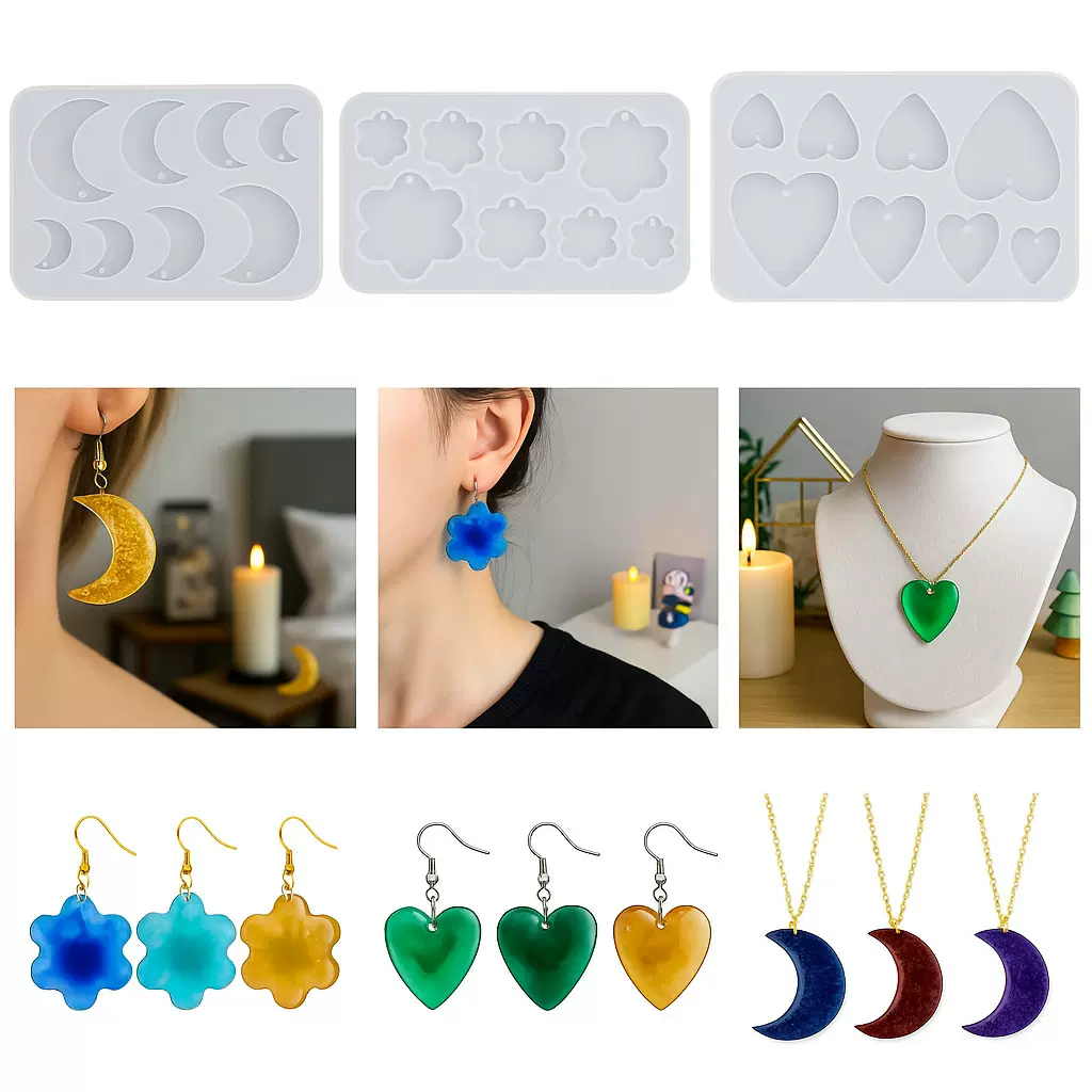 胖丫丫diy水晶滴胶简约ins花朵月亮心形项链耳环吊坠硅胶模具跨境