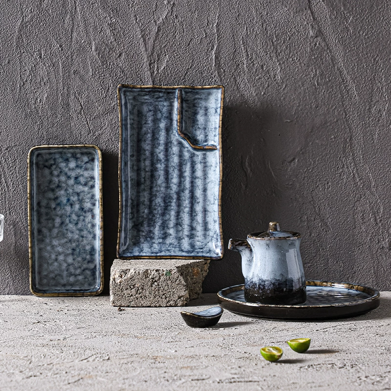 Ceramic tableware set, Japanese retro marble glaze, premium light-luxury design