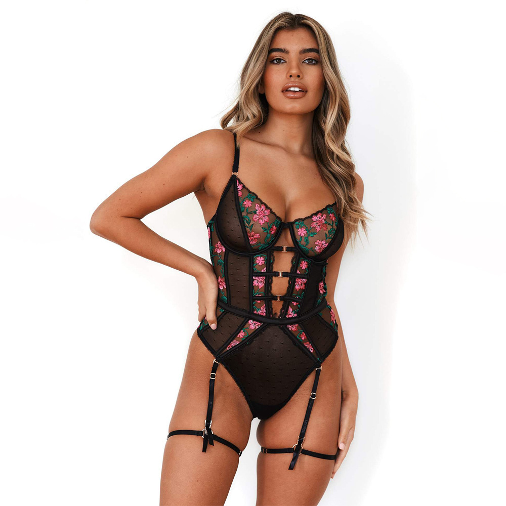 with underwire gathered lace embroidered one-piece underwear NSHLN122305