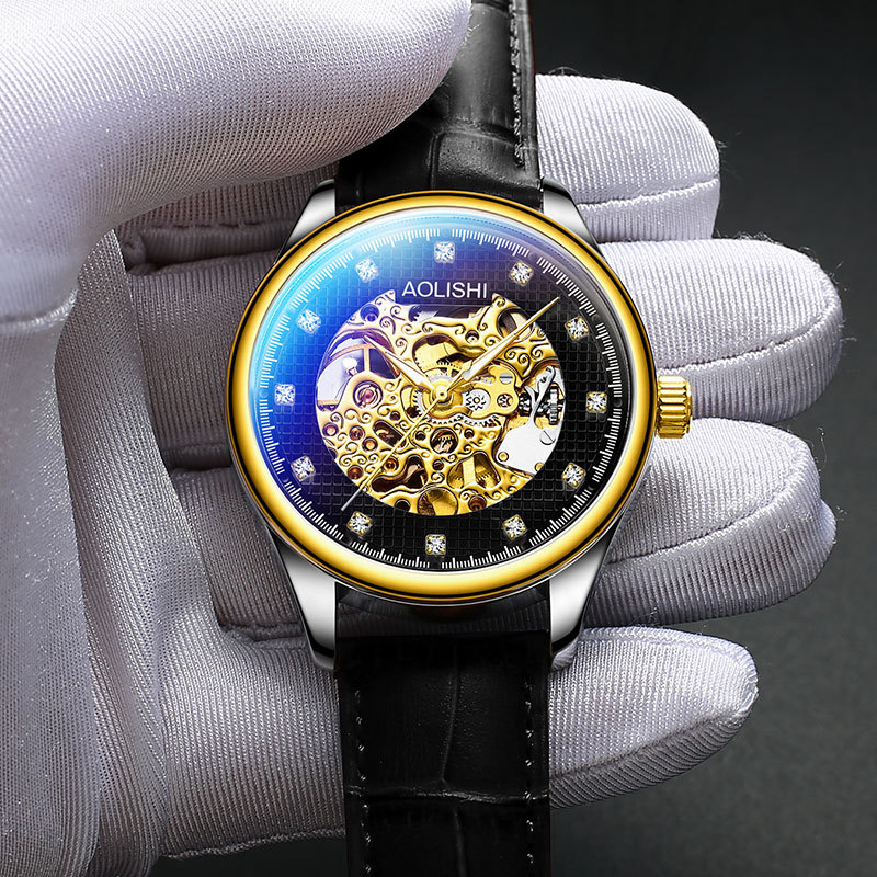 Đồng hồ nam Automatic Skeleton Tourbillon lộ máy, dây da hoặc thép, mặt kính chống xước, phát quang, chống nước