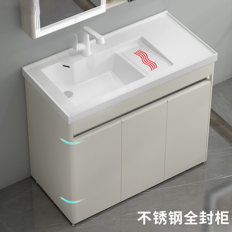 304 armario de lavandería de acero inoxidable con tabla de lavandería derecha lavabo de piso integrado lavabo balcón lavabo