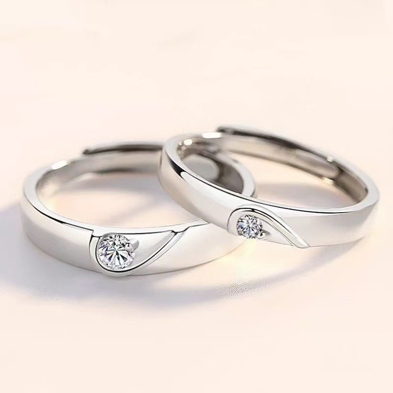 Taisheng All-Over Silver Heart-Shaped Diamond Ring Couple Ring Simple and Fashionable Heart Wedding Ring Engagement Diamond Ring Direct Supply