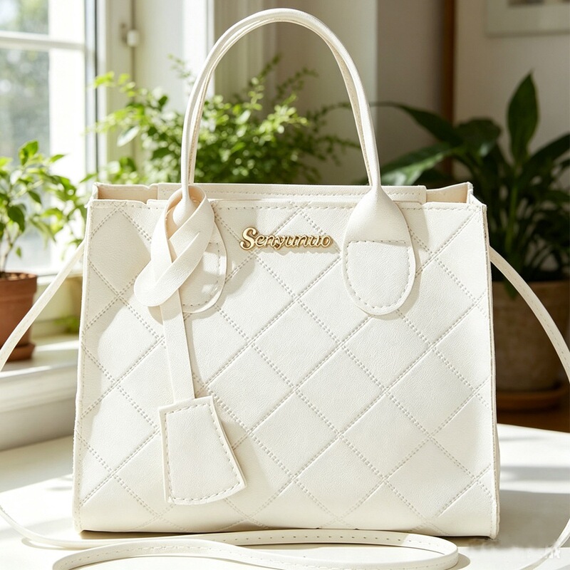 2026 Spring/Summer Fashion Handbag for Women, Simple Plaid Embroidered Quilted Tote Bag, Unique Printed Pattern Handbag
