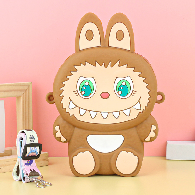 Labubu シリコーン携帯電話バッグ漫画かわいい誕生日ギフト弓シリコーン小銭入れハイエンドクロスボディバッグ|undefined