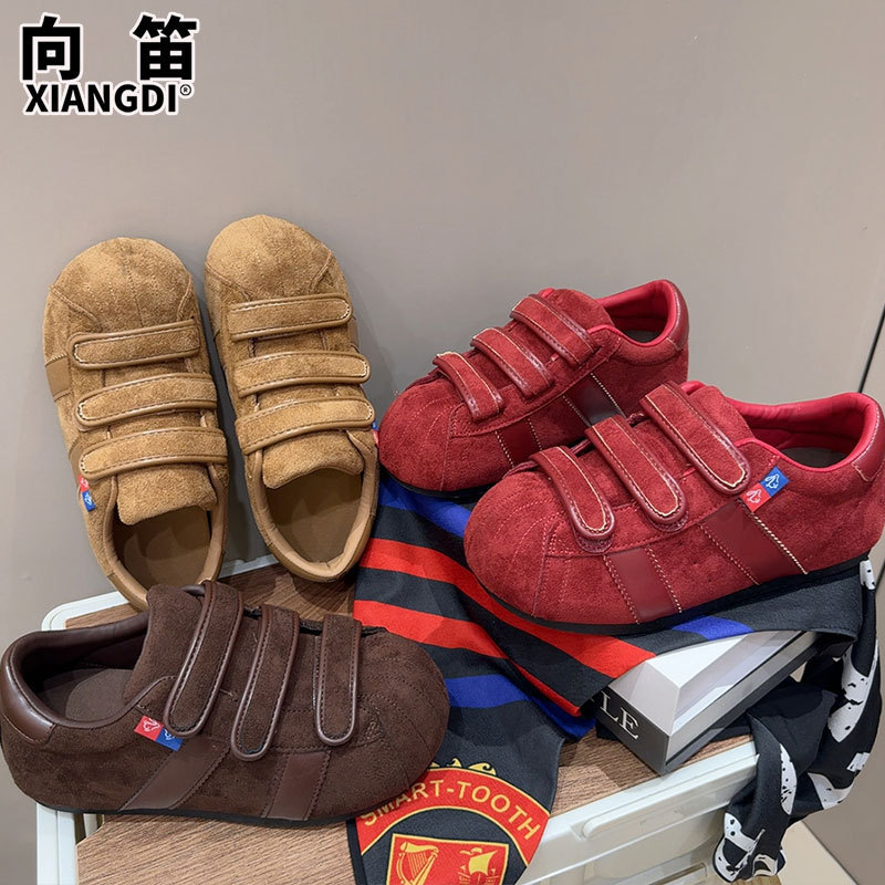 魔术贴面包鞋学生鞋真皮德训鞋女款2025秋季新款休闲运动鞋板鞋子|undefined