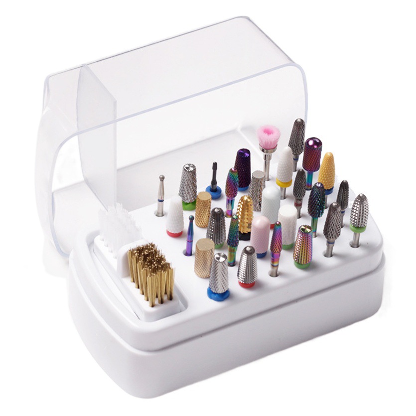 Transfronteriza nueva manicura 30-agujero de molienda cabeza de almacenamiento de limpieza dos-en-uno manicura de molienda caja de la cabeza de limpieza caja de exhibición de polvo