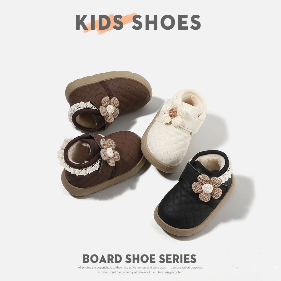 Winter Girls' Plush-Lined Princess Shoes, New Children's Cotton Shoes, Little Girl's Chanel-Style Warm Boots, Fashionable Shoes for Girls