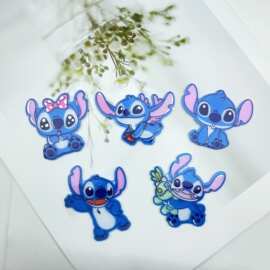 可爱蓝色史迪仔亚克力贴片 diy儿童发圈饰品书包手机壳鞋帽子装饰