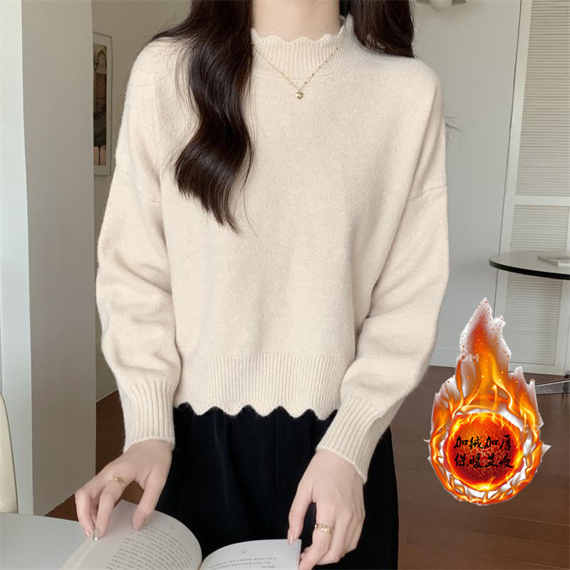 Japanese cute short fleece knitted sweater