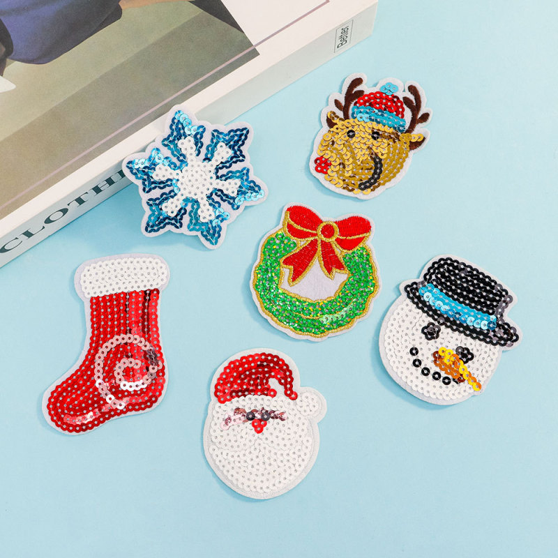 クロスボーダーのクリスマスの布は刺繍の布を貼って雪の花のヘラジカの靴下の装飾の図案を貼って刺繍のパッチを貼って布を貼ります。|undefined