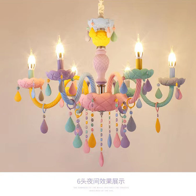 Children's room light girl creative American style restaurant light crystal LED princess bedroom light ins celebrity macaron chandelier
