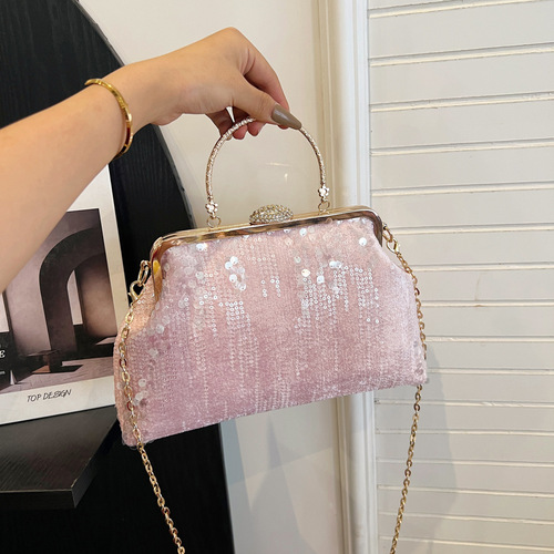 Women's bag, shell-shaped fish scale glitter sequin bag, high-end evening bag, chain bag, handbag, one-shoulder cross-body bag