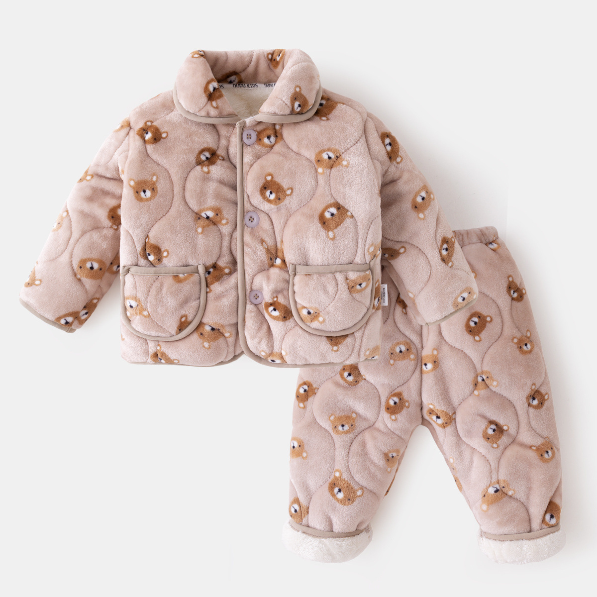 Ropa para el hogar de los niños ropa de invierno de dos piezas para niños Pijamas Pijama pantalones forrados de lana para Niñas Ropa cálida de algodón acolchado ropa de invierno