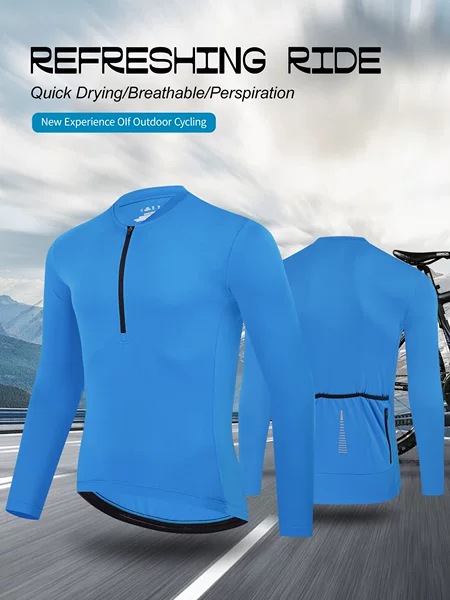 Men's Cycling Jersey Half-Zip Long-Sleeve Shirt Quick-Dry Breathable T-Shirt Bicycle Sports Top Cross-Border Hot Item