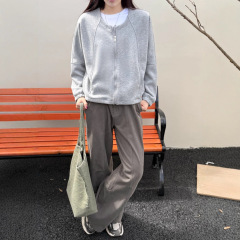 早秋上新拼接拉链开衫外套女  25秋冬跨境开衫外套宽松显瘦气质女