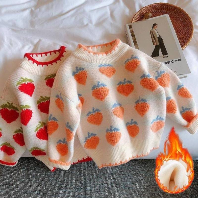 Girls' Sweater 2024 New Style Children's Stylish Knitted Sweater Thickened Baby Sweater Cute Pullover Sweater for Toddlers
