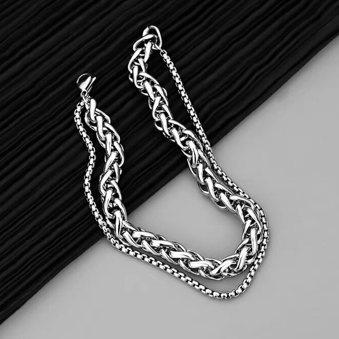 Cuban Link Bracelet For Men Double Layer Titanium Steel Chain_voghion.com