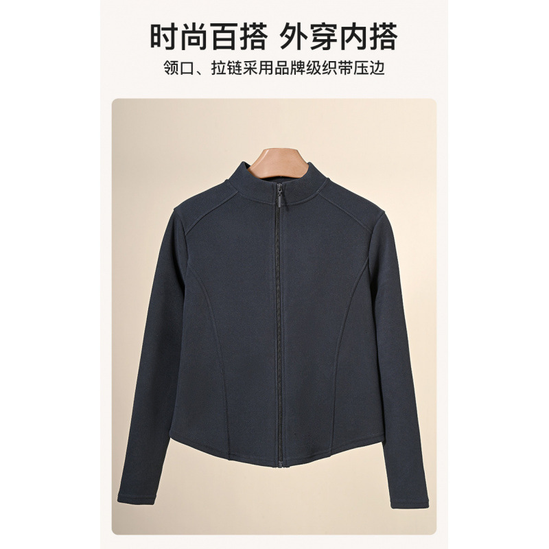 【羊毛蚕丝小蛮腰外套】秋冬加绒加厚立领双面绒拉链开衫运动外套|undefined