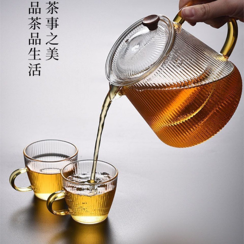 耐热玻璃泡茶壶煮茶壶加厚竖纹带过滤茶水分离壶日式功夫茶具套装