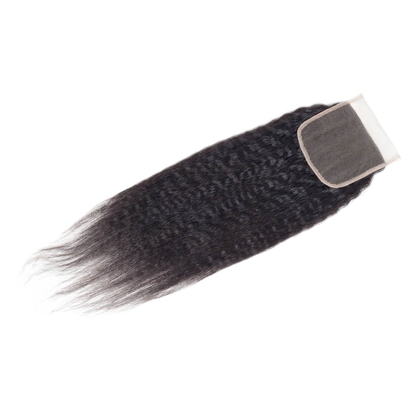 Venta al por mayor de fábrica 4x4 Cierre recto rizado pelo humano real encaje pelo bloque peluca