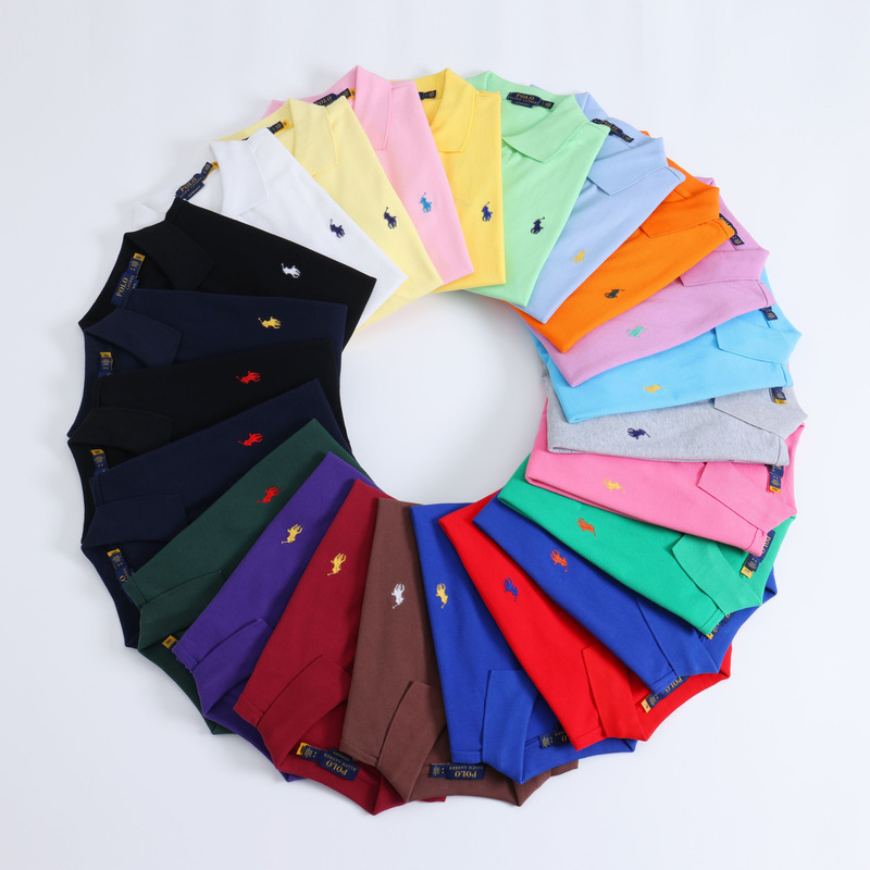 Cross-Border Summer Polo Shirt with Pony Logo, Men's Large Size Loose Fit, Solid Color Embroidered Pure Cotton Short-Sleeve T-Shirt in Stock