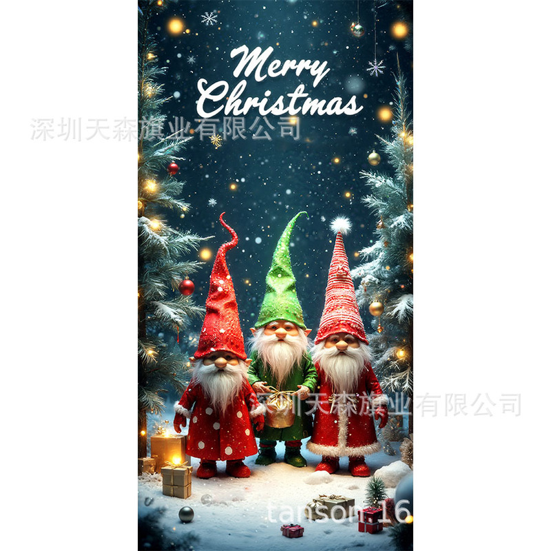 跨境爆款亚马逊圣诞节门盖旗帜雪人圣诞树真实感门套圣诞毛球花边|undefined