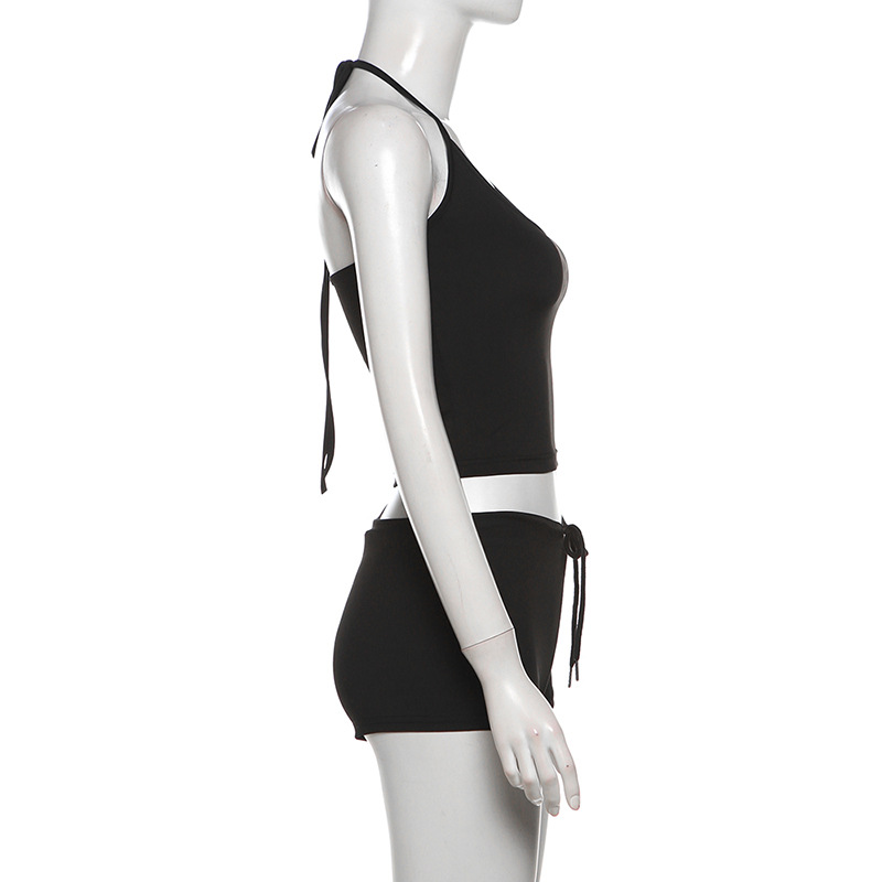 Spring Women Clothes Halter Backless Slim Fit Vest Low Waist Hip Lifting Tight Shorts Set