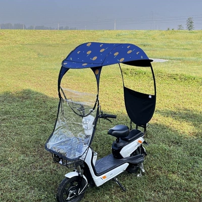 Elektromobil üçün ön şüşə çətiri (günlük): small electric bike rain cover - deep-blue-orange-front-zipper-window-back-pocket-quick-release-easy-installation-the-car-has-rearview-mirrors-take-a-photo-of-this-model