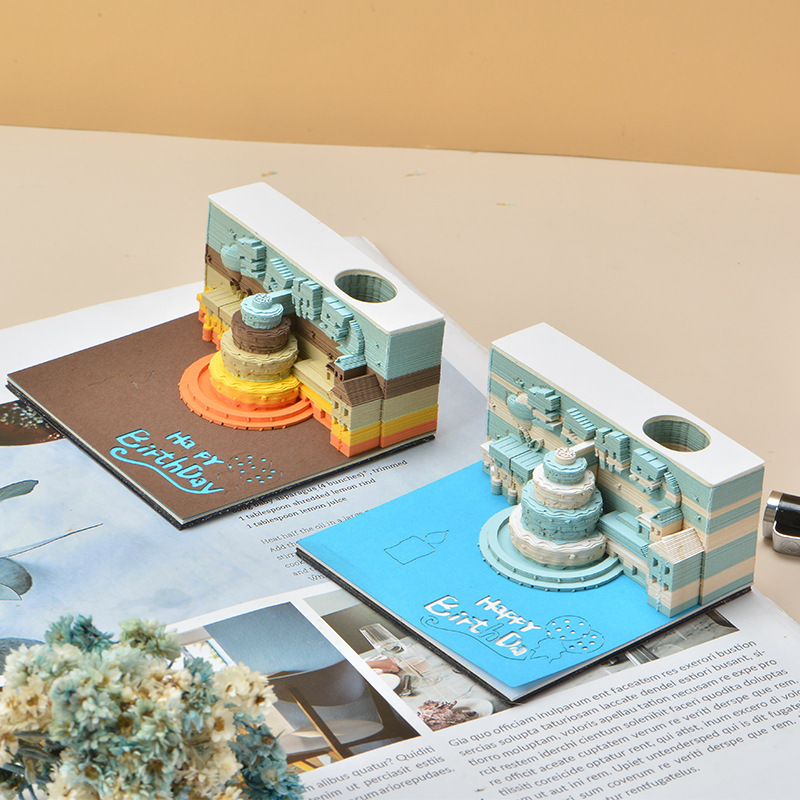 カスタマイズされた誕生日ケーキ 3D 立体メモパッド 2025 紙彫刻カレンダーモデルアートクリエイティブインターネット有名人付箋|undefined