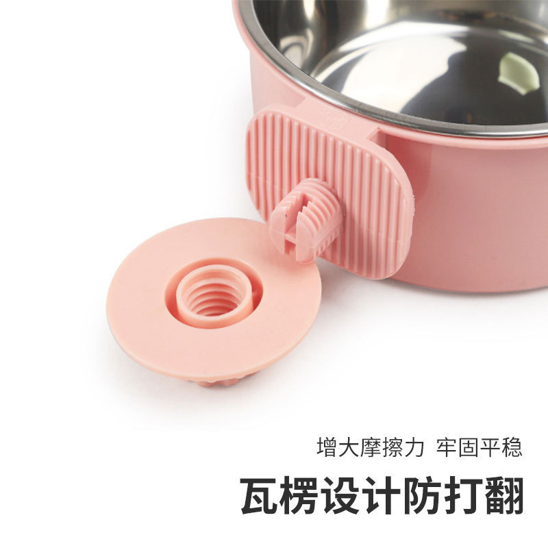 En stock al por mayor anti-golpe fijo colgante perro tazón de acero inoxidable bebedero para jaula de perro dos en uno Pet Bowl