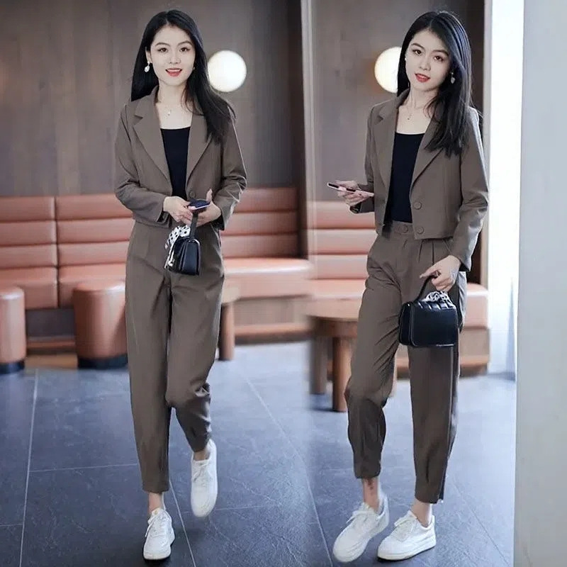 GraceChic 2024 New Fashion Suit Short Jacket Early Autumn Slim Thin Long Sleeve Petite Casual Two-Piece Set_voghion.com