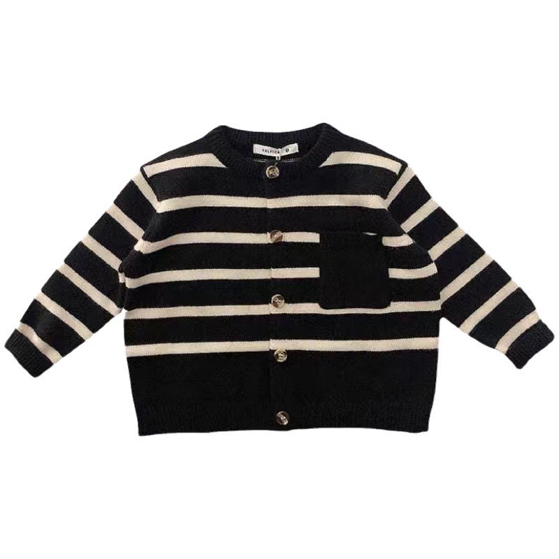 韓国の子供服の子供用の柔らかいモチモチとしたストライプのセーターのカーディガン