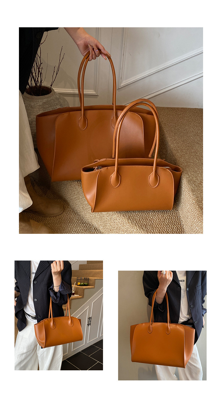 Borsa tote oversize da donna – Borsa a tracolla XL minimalista con chiusura a zip (PU morbido, a tracolla/a mano, caffè/nero/marrone)_voghion.com