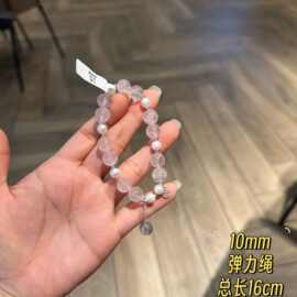 高级感轻奢天然粉水晶手链S925纯银马粉珍珠手串大珠女礼物5523