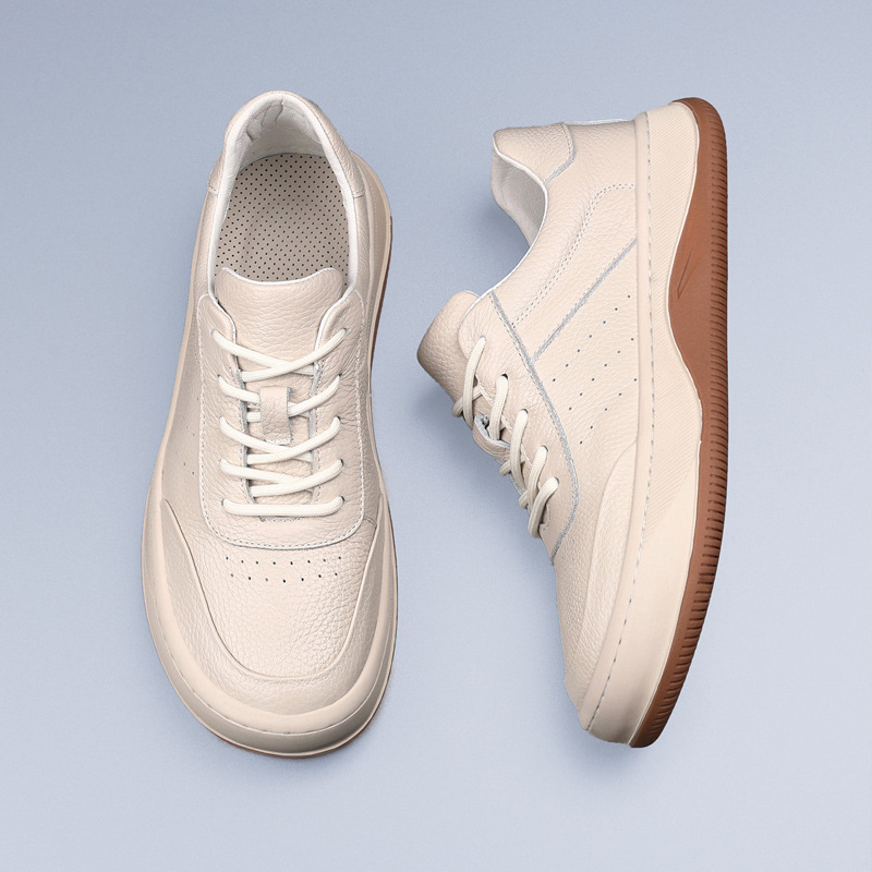Cabeza de cuero de vaca de otoño nuevos zapatos casuales de hombre, zapatos de cuero transpirables, zapatos blancos de hombre, zapatos deportivos de hombre, zapatos de suela gruesa