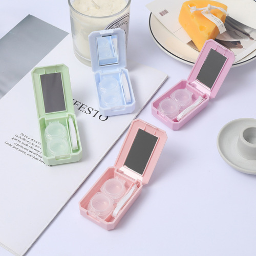 Square cartoon myopia contact lens box, cute double box, contact lens storage companion box, mini portable care box