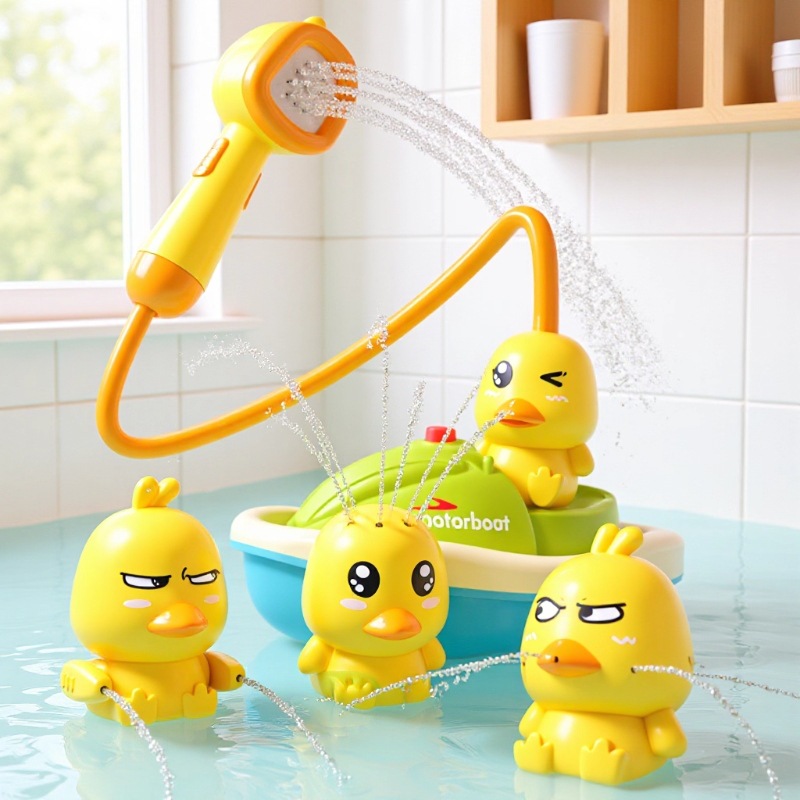 Baby Bath Water Toys Kidsren's Baby Yellow Duck Shower Head Automatic Water Spray Set for Boys and Girls