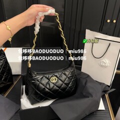 アップグレード版! 24A新型小香風hoboレトロ太チェーンシングル肩ヒッピーバッグ菱格チェーン脇下バッグ
