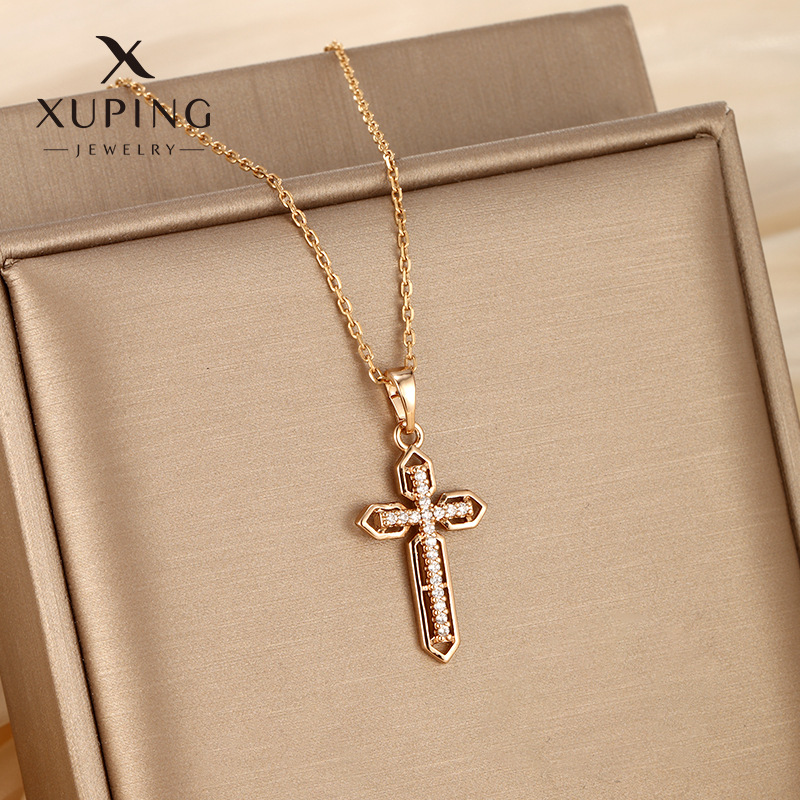 XuPing joyería hip hop Cruz COLLAR COLGANTE europeo y americano nicho Premium aleación incrustaciones zirconio Cruz colgante