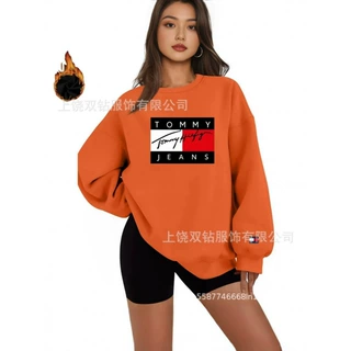 外贸 跨境 独立站 亚马逊新款拉毛加绒女士时尚休闲圆领卫衣